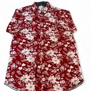 Red Hawaiian Shirt Floral Resort Casual Short Sleeve Native Code Cotton Men's XL